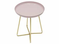 Table d'appoint en métal design glossy - diam. 40 x h. 48 cm - rose pastel