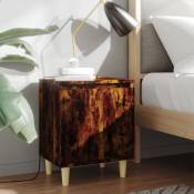 Table de chevet avec pieds en bois Chêne fumé 40x30x50 cm