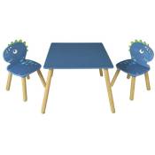 Table et 2 chaises Dino pour enfant - Bleu