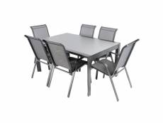Table extensible 160-220 et 6 fauteuils empilables anthracite O25213558