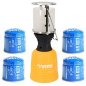 Vito Garden - Lampe à gaz + 4 Cartouches gaz 190gr Lanterne pour bouteille camping 190g vito - yellow