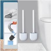 2PCS Brosse wc Silicone et Supports Toilettes brosse toilette Profondeur,Balayette wc avec Long Manche en Plastique Antidérapant et Poils