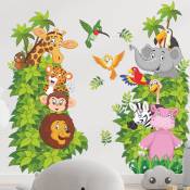 Ahlsen - Stickers Mural Animaux de la Jungle Autocollants Muraux Animaux Dessin Animé Stickers Muraux ​Eléphant Singe Girafe Lion pour Chambre de