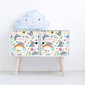 Ambiance-sticker - Sticker meuble pour enfant koalas sur un lit arc-en-ciel 40 x 60 cm - multicolore
