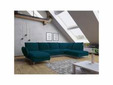 Canapé d'angle panoramique rosio pieds chrome turquoise angle droit