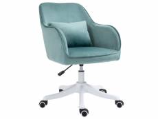 Chaise de bureau velours fauteuil bureau massant coussin lombaire intégré hauteur réglable pivotante 360° vert menthe