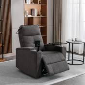 Chaise de relaxation chaise tv (table plateau chaise tv et support téléphone portable, avec lampe de lecture), réglable, électrique avec USB(Gris)