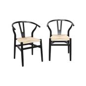 Chaise en bois noire assise en cordes (lot de 2)