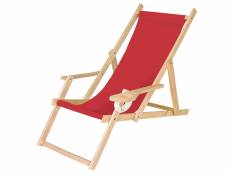 Chaise longue pliable en bois avec accoudoirs et porte-gobelet rouge [119]