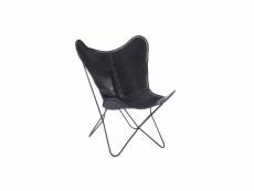 Chaise lounge cuir noir piétement épingle - hoha - l 75 x l 87 x h 86 cm - neuf