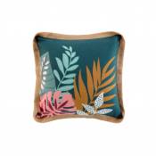 Coussin tropical passepoilé en coton et jute - Multicolore - 40 x 40cm