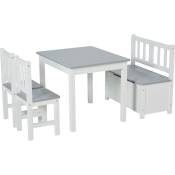 Ensemble table chaises banc enfant tim blanc et gris