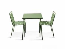 Ensemble table de jardin carrée et 2 chaises acier vert cactus - palavas