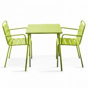 Ensemble table de jardin carrée et 2 fauteuils acier vert - Palavas - Vert