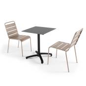 Ensemble table de jardin stratifié ardoise gris et 2 fauteuils taupe