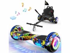 Geekme hoverboard avec siège noir, go-karting pour enfants, haut-parleur bluetooth led, cadeau pour enfants