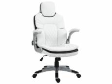 Homcom fauteuil de bureau manager gaming style baquet racing dossier assise capitonné revêtement synthétique blanc noir