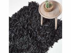 Homescapes tapis shaggy cuir dallas noir 90 x 150 cm