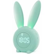 Jusch - Réveil à capteur de lapin mignon, lumière respiratoire à réglage automatique intelligent, affichage de l'heure/date/température, contrôle du