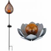Lampe solaire fleur de lotus lampe solaire flamme orientale décoration de jardin fleur lumineuse, boule de verre craquelée, effet lumineux, led blanc