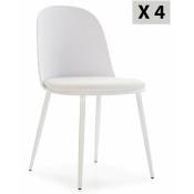 Lot de 4 chaises Kana blanches, pieds en métal et assise rembourrée - blanc