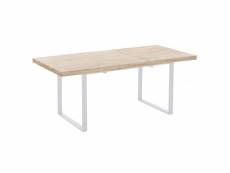 Matika - table repas extensible bois clair et acier blanc l180