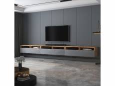 Meuble tv - rednaw - 300 cm - chêne wotan / gris brillant