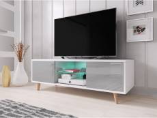 Meuble tv scandinave et minimaliste cindi avec éclairage led. Couleur blanche/grise.