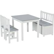 MH - Ensemble table chaises banc enfant tim blanc et gris
