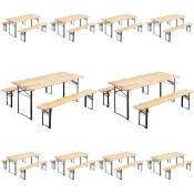 Oviala - Lot de 10 table et 2 bancs en bois pliants