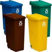 Pack de recyclage Wellhome Container Je recycle 110 litres fermés chacun: 440 litres au total, dans 4 conteneurs, dans les couleurs bleu, vert, jaune,