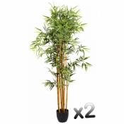 Pegane - Lot de 2 plantes artificielles Bambou Pot,