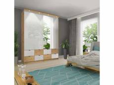 Penderie multifonctionnelle - armoire galama avec planche à repasser et tiroirs 200 brun + blanc brillant - armoire spacieuse, armoire miroir, armoire