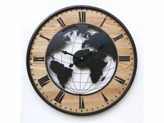 Rebecca mobili horloge murale ronde rétro marron noir mdf analogique 50x50x4,5 RE6378
