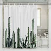 Rideau de Douche Cactus 180x180cm Non-décoloration Durable Polyester Cactus Feuilles Motif avec 12 Crochets - Vert & Blanc - Norcks