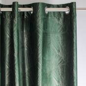 Rideau en velours imprimé foil feuillage argent VEGY - Vert - 140 x 260 cm