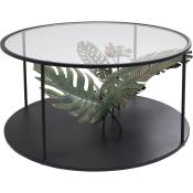 Table basse feuilles tropicales en verre et acier D80