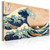 Tableau sur toile décoration murale image imprimée cadre en bois à suspendre La grande vague au large de Kanagawa (Reproduction) 120x80 cm