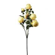 Tige de roses artificielles jaune pâle et vert H100