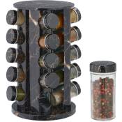 Tourniquet à épices avec 20 pots en verre, chacun étant doté d'un embout tamiseur, remplir, effet marbre, noir - Relaxdays