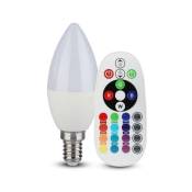 V-TAC SMART VT-2214 ampoule LED 3.5W E14 forme bougie RGB+W blanc froid 6400K avec télécommande RF - sku 2771 - Blanc