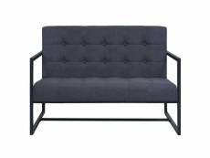 Vidaxl sofa à 2 places avec accoudoirs acier et tissu