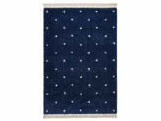 Bobochic tapis shaggy maell motif graphique bleu marine