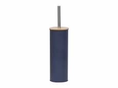 Brosse wc avec support en métal bleu et couvercle bambou - tendance