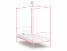 Cadre de lit de qualité à baldaquin rose métal 100 x 200 cm