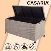 Casaria - Coffre de rangement polyrotin crème 122x56x61cm malle de rangement 2 vérins à gaz hydrofuge intérieur extérieur rangement coussins