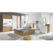 Chambre à coucher complète wood chêne et blanc. Lit coffre + armoire + commode + 2 chevets - Marron - Bois