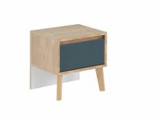 Chevet 1 tiroir en bois imitation chêne clair et bleu - ch5046