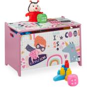 Coffre à jouets, avec motif d'héroïne, coffre à jouets avec couvercle, HxLxP : 39x60x36,5 cm, mdf, rose/blanc - Relaxdays