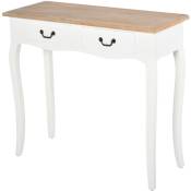 Console style table de drapier style shabby chic 2 tiroirs dim. 87L x 34l x 78H cm mdf bois massif pin clair blanc